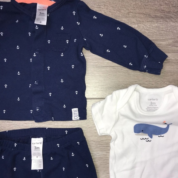 Carter’s 3 Piece Cardigan Set 3 Months Anchor Whale Navy Blue - Picture 5 of 9